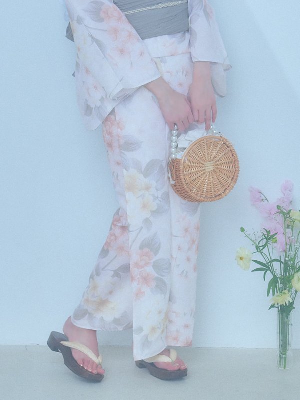 画像22: 【浴衣セール！】【即日発送】ホワイトベージュ紫陽花浴衣【浴衣３点セット 浴衣/帯/下駄】[YMT] (22)