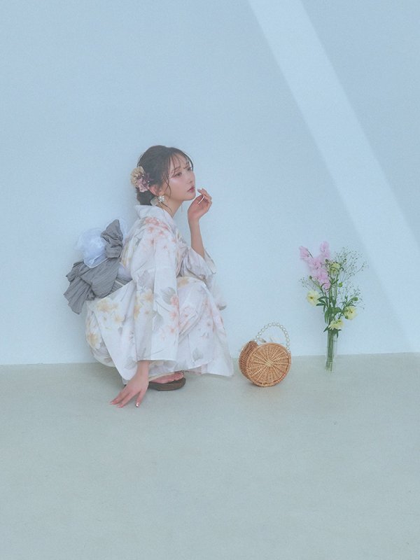 画像7: 【浴衣セール！】【即日発送】ホワイトベージュ紫陽花浴衣【浴衣３点セット 浴衣/帯/下駄】[YMT] (7)