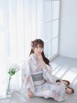 画像11: 【即日発送】ホワイトベージュ紫陽花浴衣【浴衣３点セット 浴衣/帯/下駄】OBI-siwa-202-ok-8-GY/ HIMO-900-yn-5-IV / HEKO-800-sb-5-WH / YA-1024-wk-BE / GETA-02-ok-2-IV/ [YMT] (11)