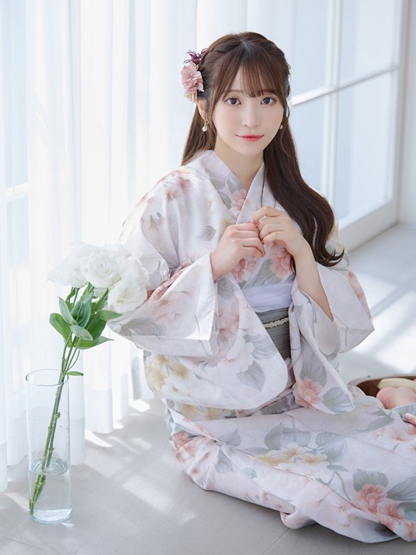 画像13: 【浴衣セール！】【即日発送】ホワイトベージュ紫陽花浴衣【浴衣３点セット 浴衣/帯/下駄】[YMT] (13)