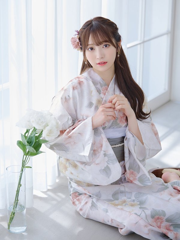 画像14: 【浴衣セール！】【即日発送】ホワイトベージュ紫陽花浴衣【浴衣３点セット 浴衣/帯/下駄】[YMT] (14)