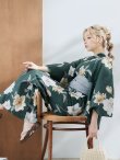 画像1: 【即日発送】ディープグリーン×イエローフラワー浴衣 OBI-siwa-202-ok-8-GY / HIMO-900-yn-4-GYxGY / HEKO-800-sb-5-WH / YA-1027-wk-IV / GETA-02-ok-4-MOC/ [YMT] (1)