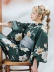 画像16: 【即日発送】ディープグリーン×イエローフラワー浴衣 OBI-siwa-202-ok-8-GY / HIMO-900-yn-4-GYxGY / HEKO-800-sb-5-WH / YA-1027-wk-IV / GETA-02-ok-4-MOC/ [YMT] (16)