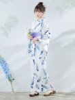 画像2: 【即日発送】大理石×フェザー柄浴衣 OBI-g-500-kj-10-BL / HIMO-900-yn-5-IV / HEKO-800-sb-5-WH / YA-1081-kj-WPG / GETA-02-ok-3-LBL/ [YMT] (2)