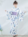 画像4: 【即日発送】大理石×フェザー柄浴衣 OBI-g-500-kj-10-BL / HIMO-900-yn-5-IV / HEKO-800-sb-5-WH / YA-1081-kj-WPG / GETA-02-ok-3-LBL/ [YMT] (4)