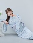 画像1: 【即日発送】クラシカルローズブルー浴衣【浴衣３点セット 浴衣/帯/下駄】[YMT] (1)