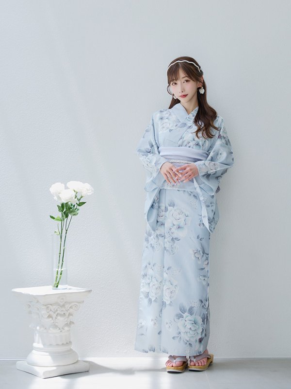 画像5: 【即日発送】クラシカルローズブルー浴衣【浴衣３点セット 浴衣/帯/下駄】[YMT] (5)