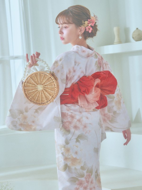 画像10: 【即日発送！】クリームイエロー×オレンジ紫陽花浴衣【浴衣３点セット 浴衣/帯/下駄】[YMT] (10)