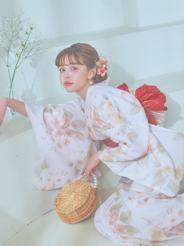 画像19: 【即日発送！】クリームイエロー×オレンジ紫陽花浴衣【浴衣３点セット 浴衣/帯/下駄】[YMT] (19)