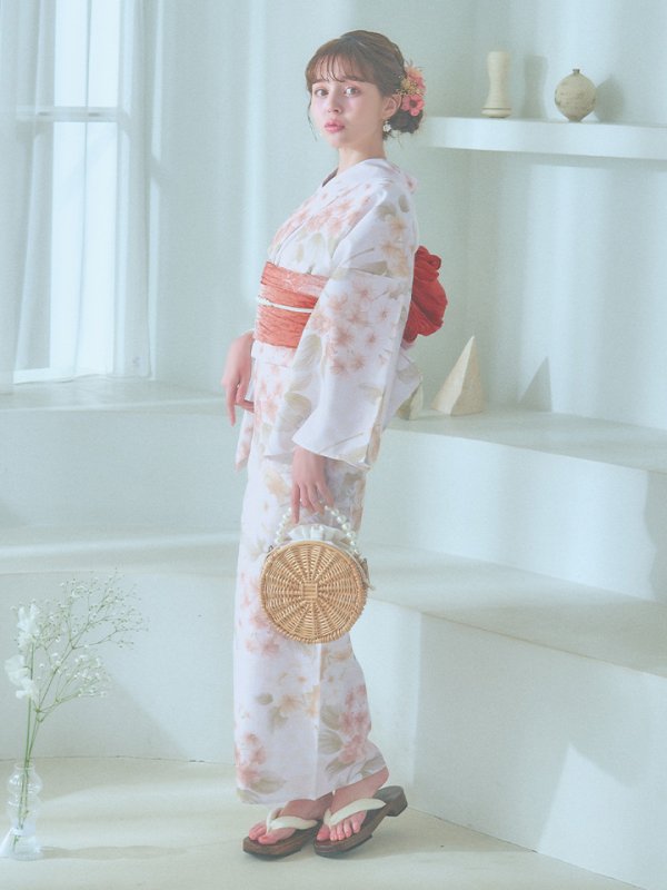 画像20: 【即日発送！】クリームイエロー×オレンジ紫陽花浴衣【浴衣３点セット 浴衣/帯/下駄】[YMT] (20)