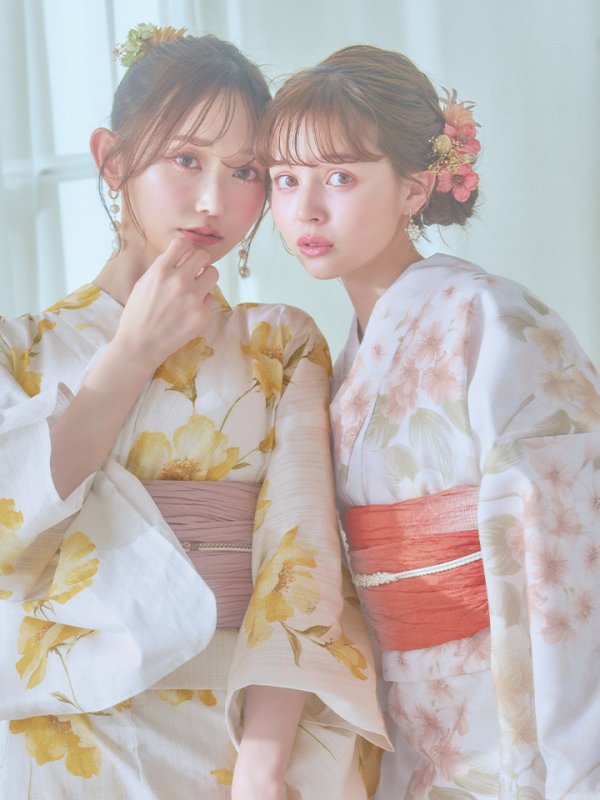 画像25: 【即日発送！】クリームイエロー×オレンジ紫陽花浴衣【浴衣３点セット 浴衣/帯/下駄】[YMT] (25)