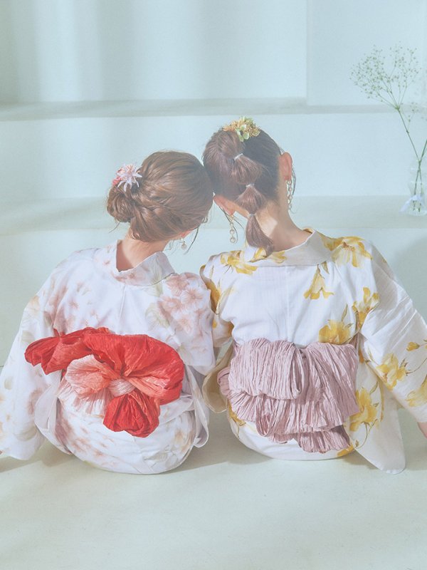 画像26: 【即日発送！】クリームイエロー×オレンジ紫陽花浴衣【浴衣３点セット 浴衣/帯/下駄】[YMT] (26)