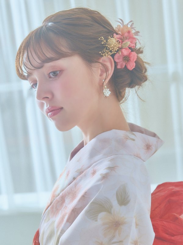 画像8: 【即日発送！】クリームイエロー×オレンジ紫陽花浴衣【浴衣３点セット 浴衣/帯/下駄】[YMT] (8)