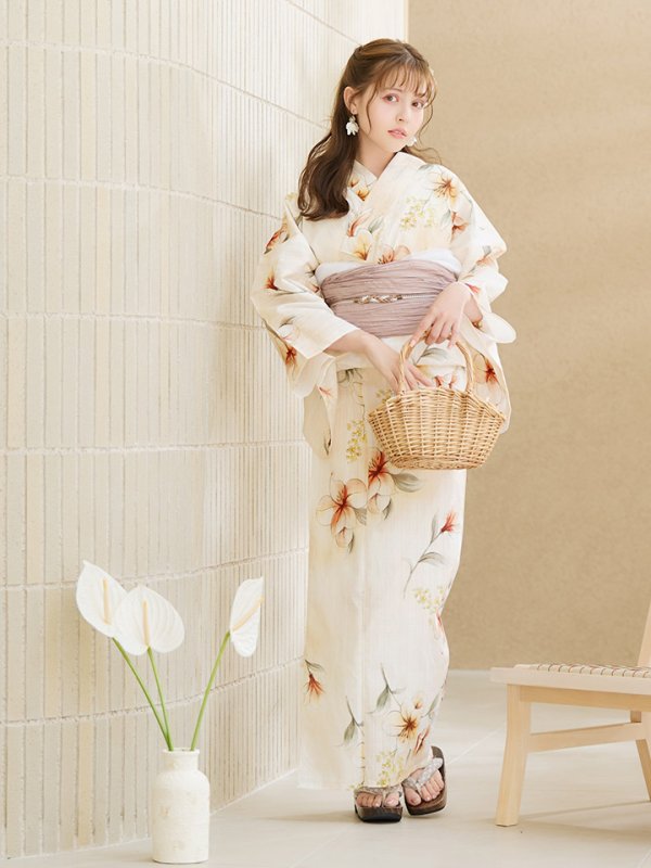 画像10: 【即日発送】アイボリーフラワー浴衣【浴衣３点セット 浴衣/帯/下駄】[YMT] (10)