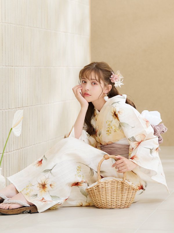 画像11: 【即日発送】アイボリーフラワー浴衣【浴衣３点セット 浴衣/帯/下駄】[YMT] (11)