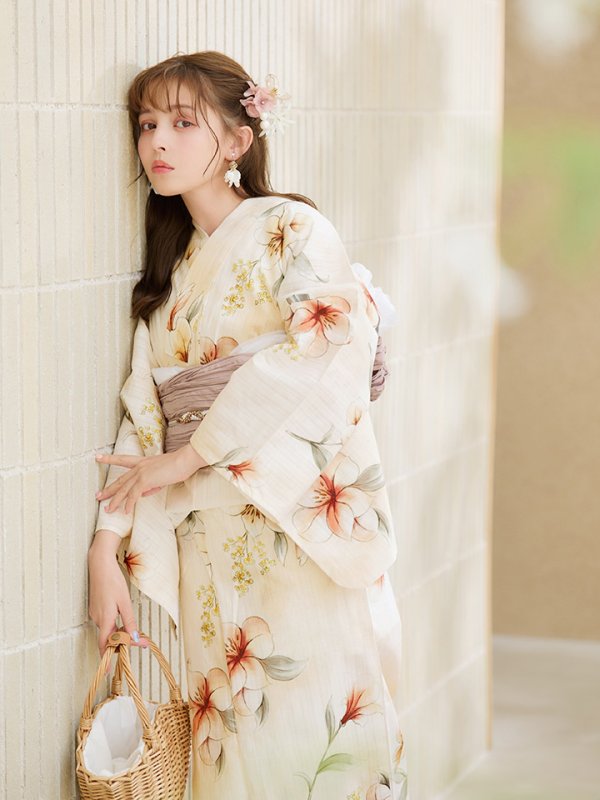 画像13: 【即日発送】アイボリーフラワー浴衣【浴衣３点セット 浴衣/帯/下駄】[YMT] (13)