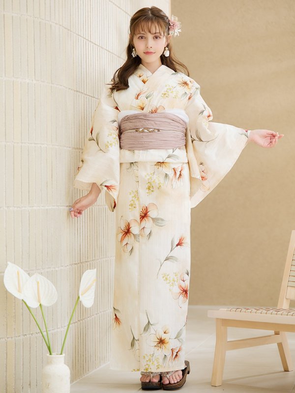 画像4: 【即日発送】アイボリーフラワー浴衣【浴衣３点セット 浴衣/帯/下駄】[YMT] (4)