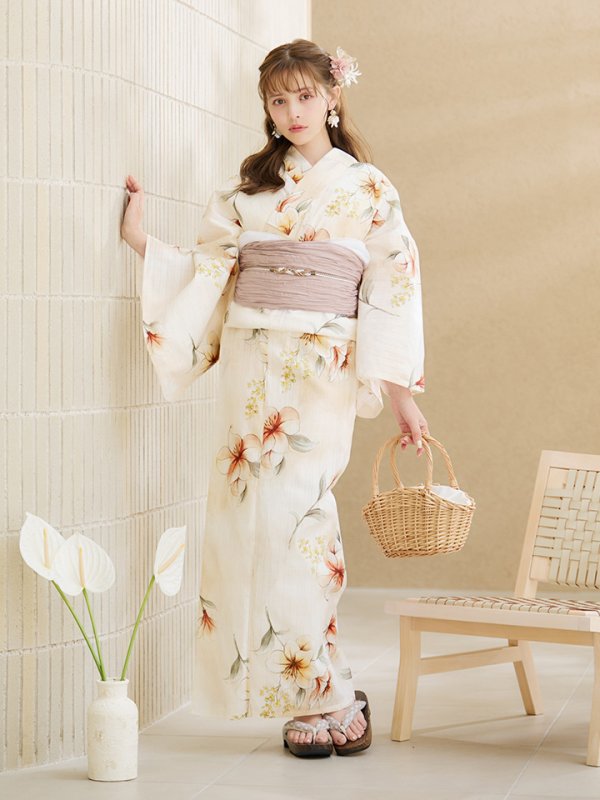 画像5: 【即日発送】アイボリーフラワー浴衣【浴衣３点セット 浴衣/帯/下駄】[YMT] (5)