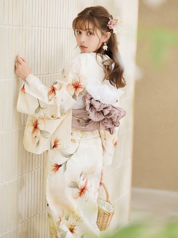 画像9: 【即日発送】アイボリーフラワー浴衣【浴衣３点セット 浴衣/帯/下駄】[YMT] (9)