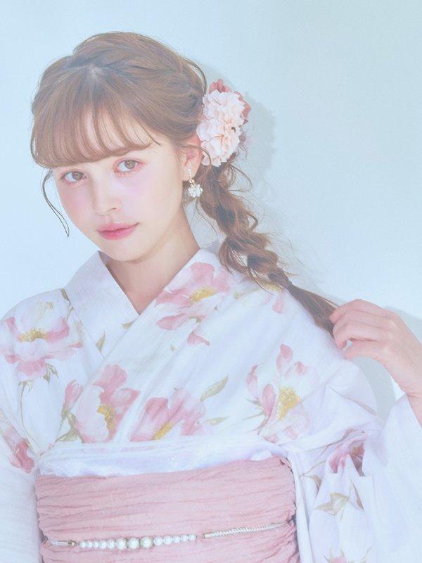 画像14: 【即日発送】水彩ピンクフラワー浴衣【浴衣３点セット 浴衣/帯/下駄】[YMT] (14)