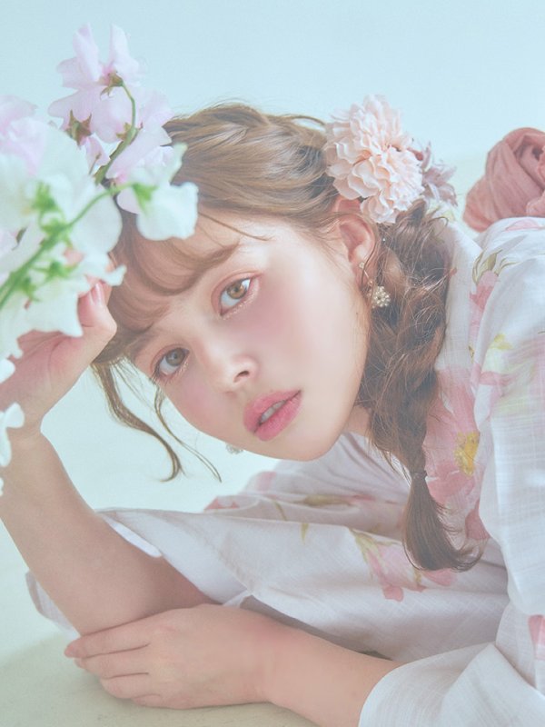 画像3: 【即日発送】水彩ピンクフラワー浴衣【浴衣３点セット 浴衣/帯/下駄】[YMT] (3)