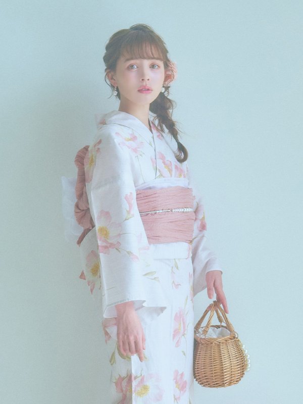 画像5: 【即日発送】水彩ピンクフラワー浴衣【浴衣３点セット 浴衣/帯/下駄】[YMT] (5)