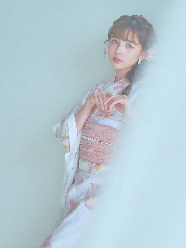 画像8: 【即日発送】水彩ピンクフラワー浴衣【浴衣３点セット 浴衣/帯/下駄】[YMT] (8)