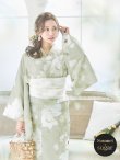 画像2: 【即日発送】くすみグリーン×ホワイトフラワー浴衣 siwa-41ok / HIMO-900-yn-5-IV / HEKO-800-sb-5-WH / YA-81-kn-W / YA-68-kn-YEBE / GETA-02-ok-2-IV/ [YMT] (2)