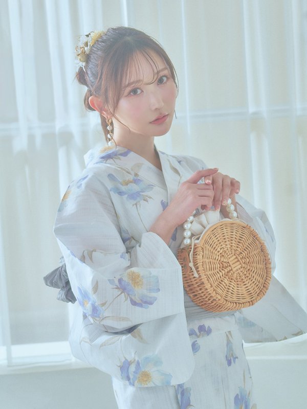 画像10: 【浴衣セール！】【即日発送！】ホワイト×アイシーフラワー浴衣【浴衣３点セット 浴衣/帯/下駄】[YMT] (10)