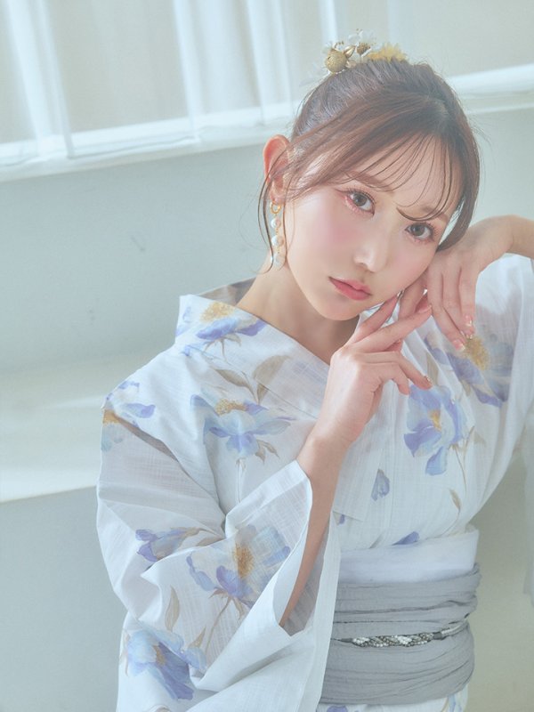 画像19: 【浴衣セール！】【即日発送！】ホワイト×アイシーフラワー浴衣【浴衣３点セット 浴衣/帯/下駄】[YMT] (19)