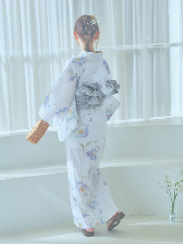 画像22: 【浴衣セール！】【即日発送！】ホワイト×アイシーフラワー浴衣【浴衣３点セット 浴衣/帯/下駄】[YMT] (22)