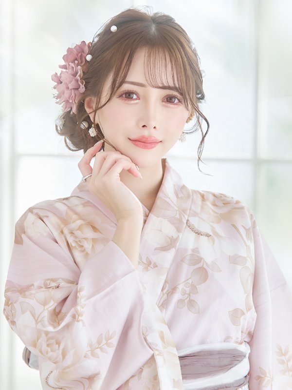 画像10: 【即日発送】ピンクベージュ×ホワイトローズ浴衣 【浴衣３点セット 浴衣/帯/下駄】[YMT] (10)