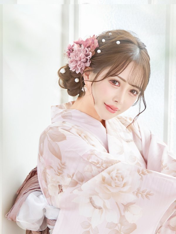 画像15: 【即日発送】ピンクベージュ×ホワイトローズ浴衣 【浴衣３点セット 浴衣/帯/下駄】[YMT] (15)