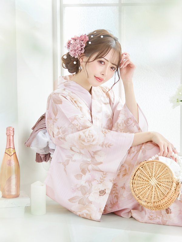 画像17: 【即日発送】ピンクベージュ×ホワイトローズ浴衣 【浴衣３点セット 浴衣/帯/下駄】[YMT] (17)