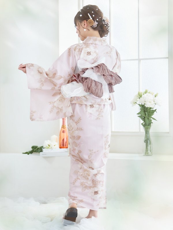 画像20: 【即日発送】ピンクベージュ×ホワイトローズ浴衣 【浴衣３点セット 浴衣/帯/下駄】[YMT] (20)
