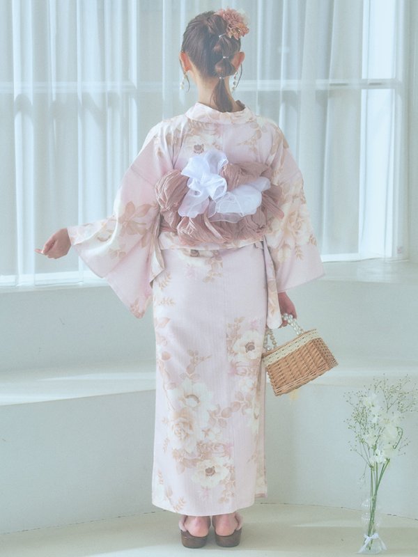 画像15: 【即日発送】ピンクベージュ×ホワイトローズ浴衣【浴衣３点セット 浴衣/帯/下駄】[YMT] (15)