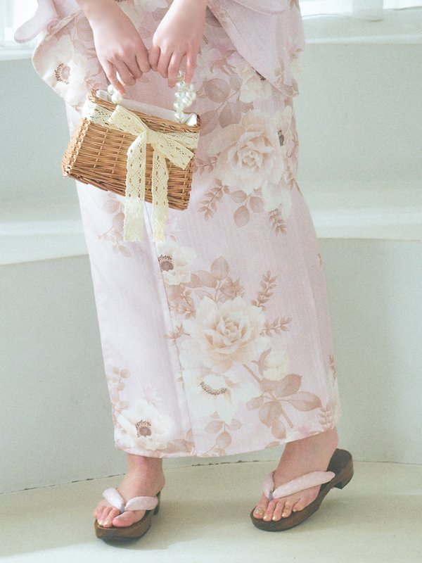 画像17: 【即日発送】ピンクベージュ×ホワイトローズ浴衣【浴衣３点セット 浴衣/帯/下駄】[YMT] (17)