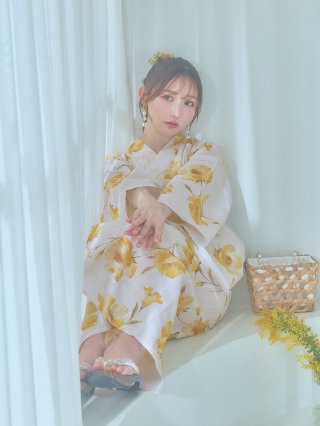 sugar 浴衣 水彩イエローフラワー浴衣 4点セット