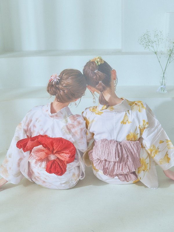 画像19: 【即日発送】白地にイエローの水彩花柄浴衣【浴衣３点セット 浴衣/帯/下駄】[YMT] (19)