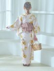 画像21: 【即日発送】白地にイエローの水彩花柄浴衣【浴衣３点セット 浴衣/帯/下駄】[YMT] (21)