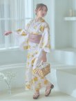画像4: 【即日発送】白地にイエローの水彩花柄浴衣【浴衣３点セット 浴衣/帯/下駄】[YMT] (4)