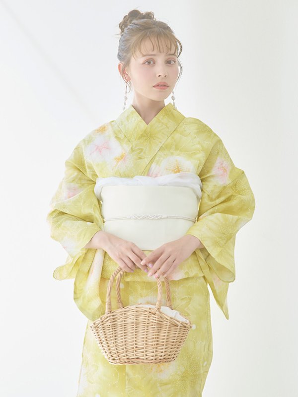 画像18: 【即日発送】イエローグリーン絞り柄浴衣【浴衣３点セット 浴衣/帯/下駄】[YMT] (18)