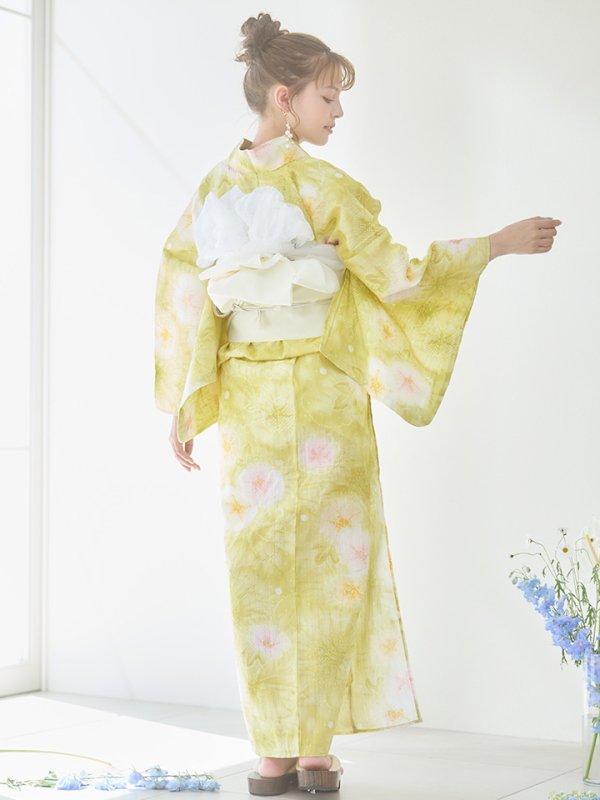 画像19: 【即日発送】イエローグリーン絞り柄浴衣【浴衣３点セット 浴衣/帯/下駄】[YMT] (19)