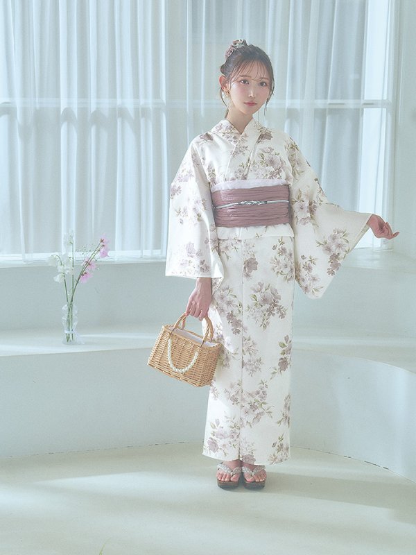 画像13: 【即日発送】くすみカラー× 水彩フラワー浴衣【浴衣３点セット 浴衣/帯/下駄】[YMT] (13)