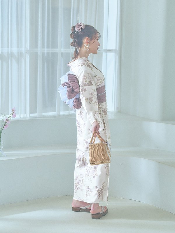 画像15: 【即日発送】くすみカラー× 水彩フラワー浴衣【浴衣３点セット 浴衣/帯/下駄】[YMT] (15)