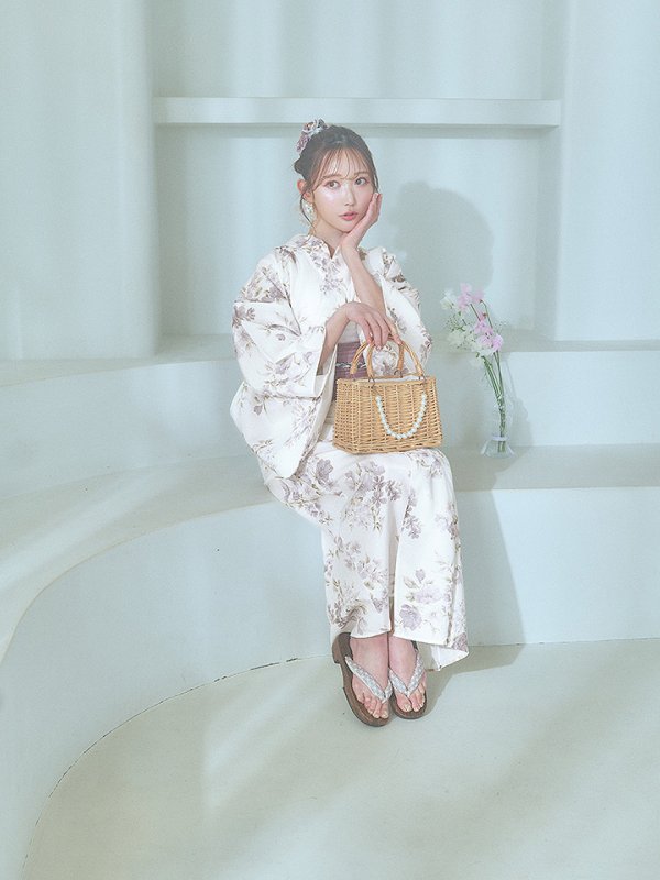 画像18: 【即日発送】くすみカラー× 水彩フラワー浴衣【浴衣３点セット 浴衣/帯/下駄】[YMT] (18)