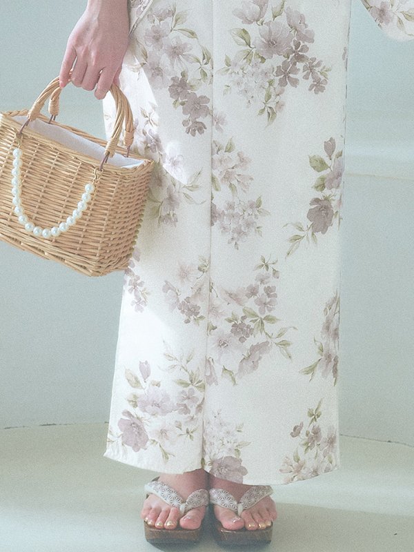 画像21: 【即日発送】くすみカラー× 水彩フラワー浴衣【浴衣３点セット 浴衣/帯/下駄】[YMT] (21)