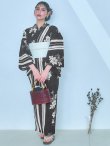 画像4: 【即日発送！】ストライプ×フラワーレトロ浴衣【浴衣３点セット 浴衣/帯/下駄】[YMT] (4)