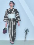 画像6: 【即日発送！】ストライプ×フラワーレトロ浴衣【浴衣３点セット 浴衣/帯/下駄】[YMT] (6)