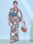 画像10: 【即日発送】ネイビー＆レッドフラワーモダン浴衣【浴衣３点セット 浴衣/帯/下駄】[YMT] (10)